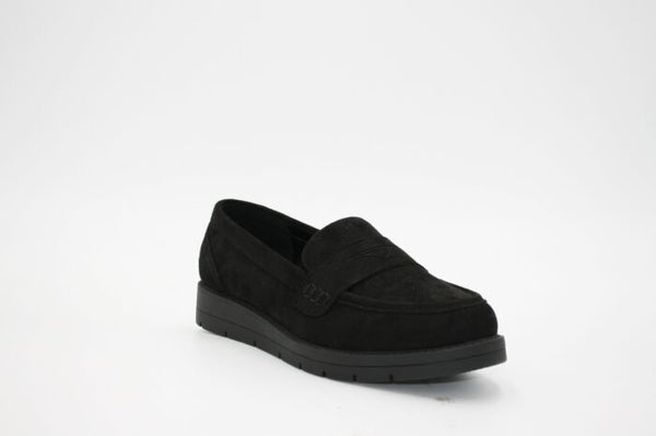 LS7638 LADIES KATRINA BLACK PU/SUEDE LOAFERS