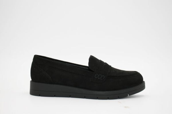 LS7638 LADIES KATRINA BLACK PU/SUEDE LOAFERS