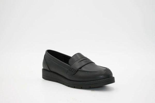 LS7638 LADIES KATRINA BLACK PU/SUEDE LOAFERS