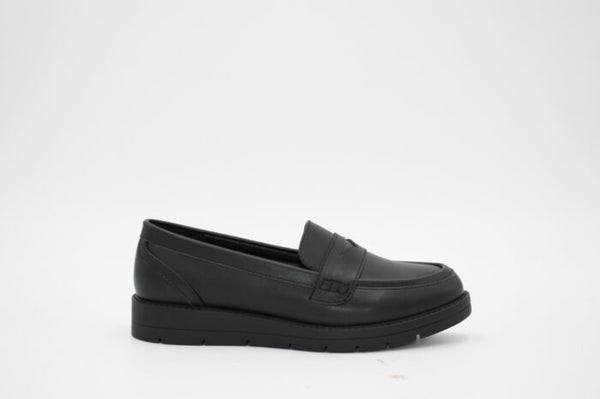 LS7638 LADIES KATRINA BLACK PU/SUEDE LOAFERS