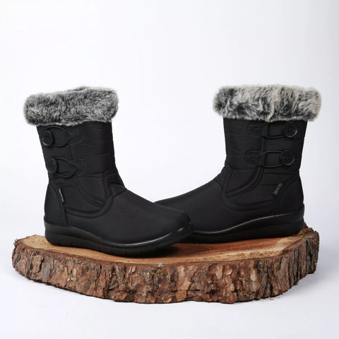 BLACK FUR TOP TWIN BUTTON BOOT LS7946