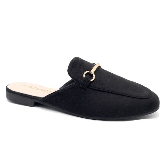 LS7955 LADIES BLACK GOLD BAR DETAIL MULE