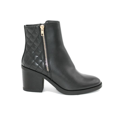 LS7959 LADIES QUILTED GOLD ZIP ANKLE BOOT ON GAUDI