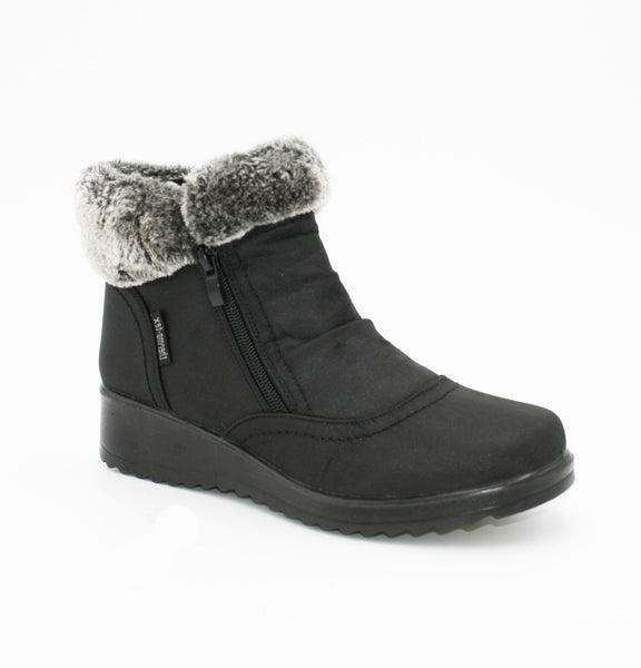 LS7984 LADIES BLACK NYLON 2 TONE FUR ZIP ANKLE BOOT