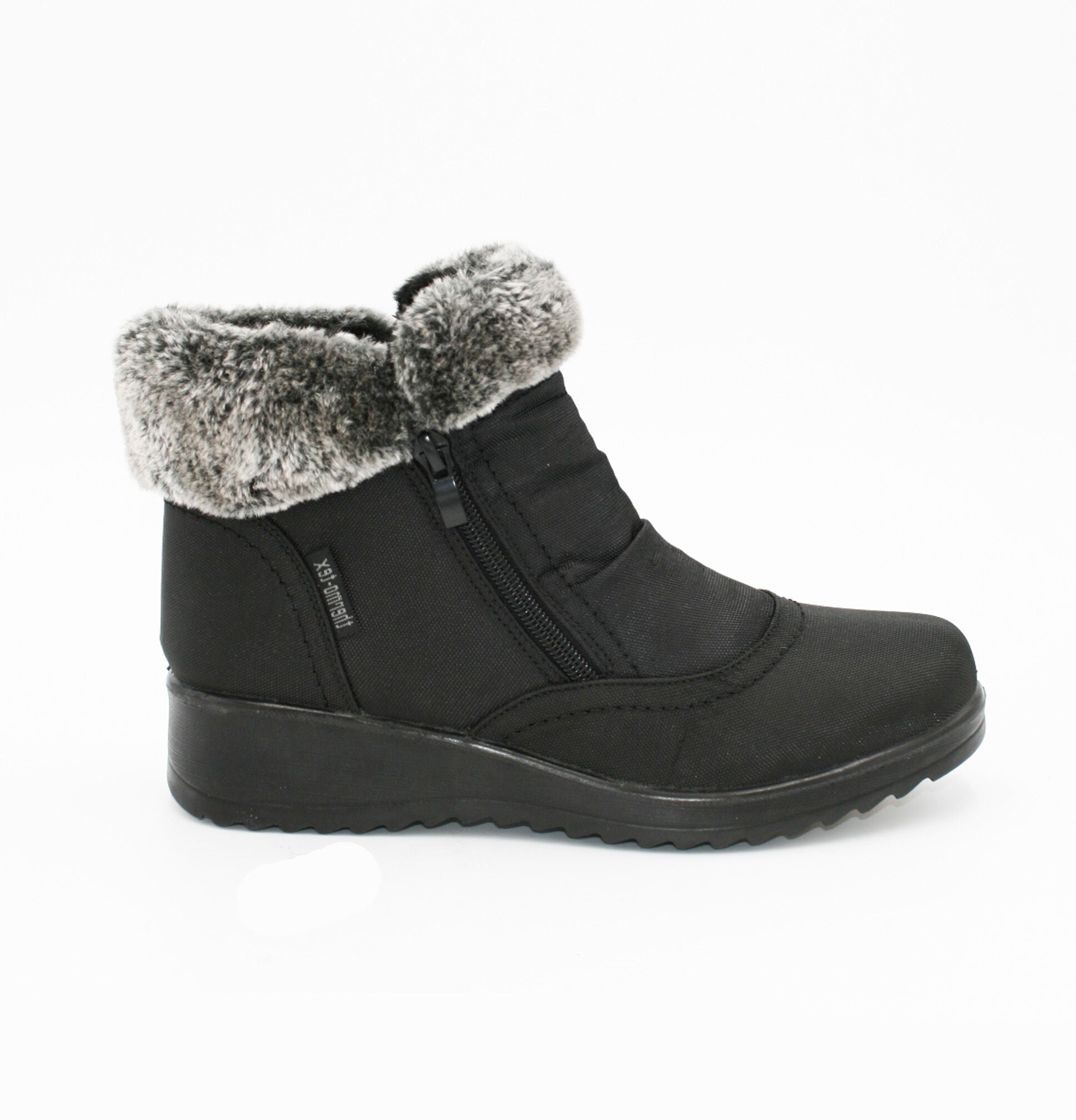 LS7984 LADIES BLACK NYLON 2 TONE FUR ZIP ANKLE BOOT