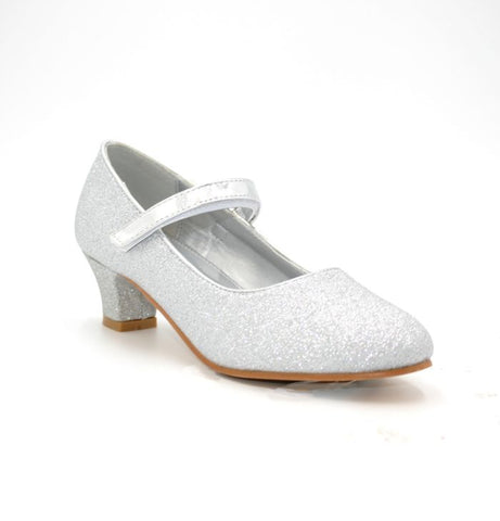 LS8297 SILVER GIRLS GLITTER RETURN VELCRO HEEL