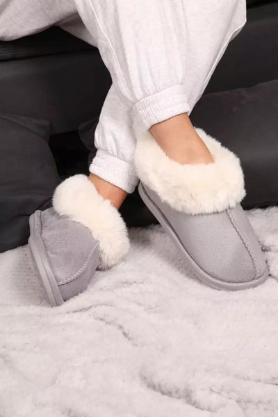 LS8530 - Grey Fur Lined Full slippers