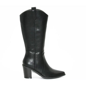 LS8552 Ladies Black PU/SUEDE Tab Detail High Western Boot