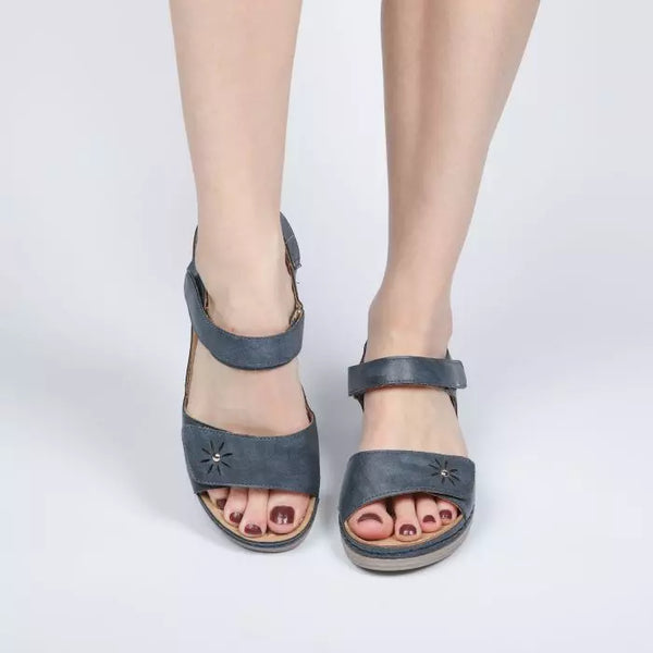 LS8681 LADIES NAVY MAYA GRACE FLOWER VELCRO SANDAL