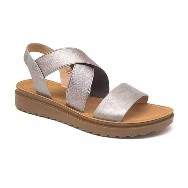 LS8841WF WOMEN WIDE FIT COMFORT CROSS STRAP SANDAL PEWTER/ROSEGOLD