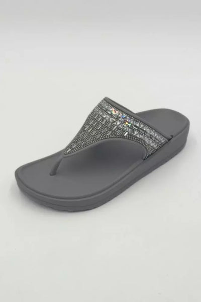 LS9279 LADIES SILVER DIAMANTE TOE THONG SLIPPER