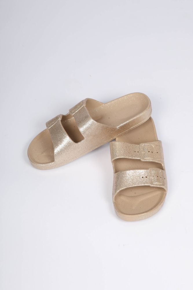 LS9285 ROSE LADIES GLITTER NON ADJUSTABLE TWO BUCKLE SLIDERS