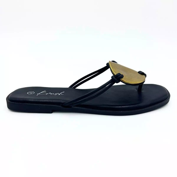 LS9567 WOMEN WHITE/BLACK LADIES GOLD DISC FLIP FLOP