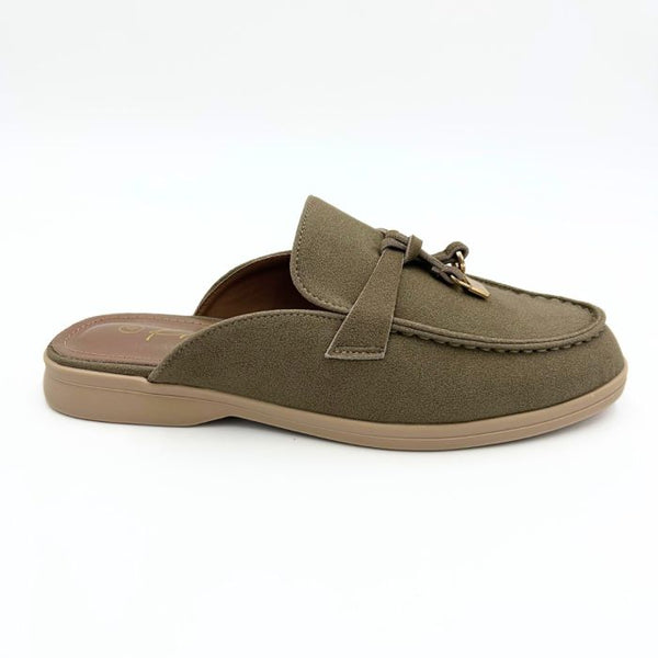 LS9600 WOMEN NUDE/GREY LADIES TASSEL TRIM MULE