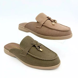 LS9600 WOMEN NUDE/GREY LADIES TASSEL TRIM MULE