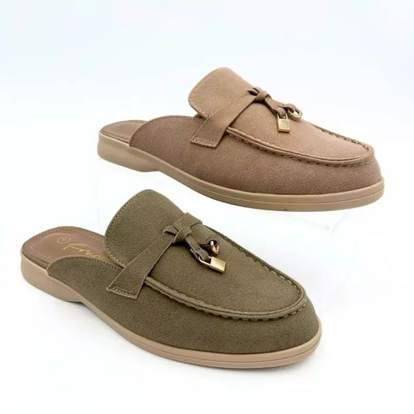 LS9600 WOMEN NUDE/GREY LADIES TASSEL TRIM MULE