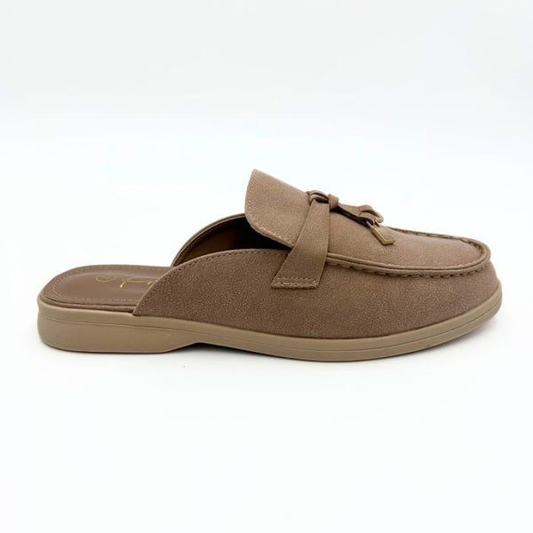 LS9600 WOMEN NUDE/GREY LADIES TASSEL TRIM MULE