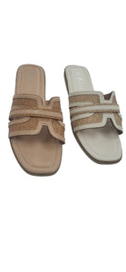 LS9660 WOMEN BEIGE/WHITE LADIES WOVEN DETAIL MULE
