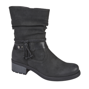 TARPORLEY - Ladies nubuck ankle boot with trim and inside zip on chunky outsole