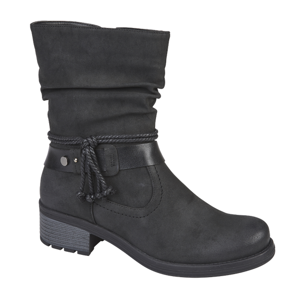 TARPORLEY - Ladies nubuck ankle boot with trim and inside zip on chunky outsole