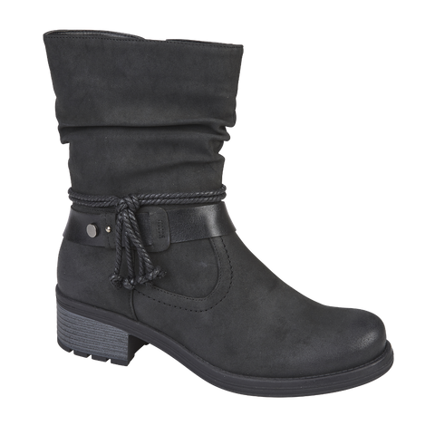 TARPORLEY - Ladies nubuck ankle boot with trim and inside zip on chunky outsole