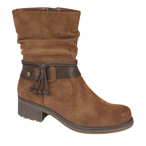 TARPORLEY - Ladies nubuck ankle boot with trim and inside zip on chunky outsole