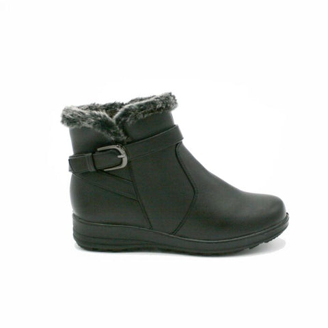 TP7024 LADIES BLK PU ANKLE STRAP WARM LINED ANKLE BOOT