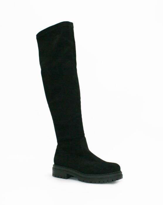 WH6915 LADIES KNEE HIGH CHUNKY SOLE BOOT BLACK SUEDE