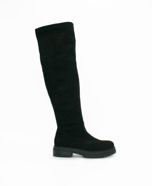 WH6915 LADIES KNEE HIGH CHUNKY SOLE BOOT BLACK SUEDE