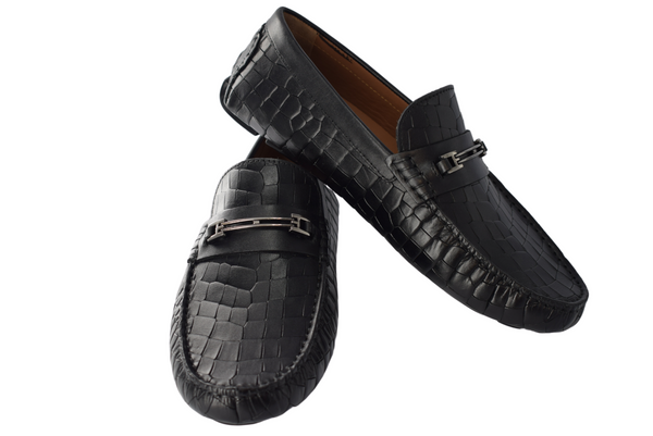 MENS LEATHER CROCODILE EFFECT FORMAL/CASUAL SLIP ON LOAFERS