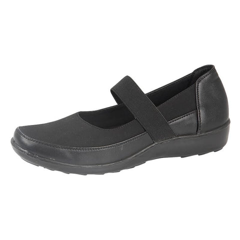 Ladies Evita Black single strapped comfort shoes