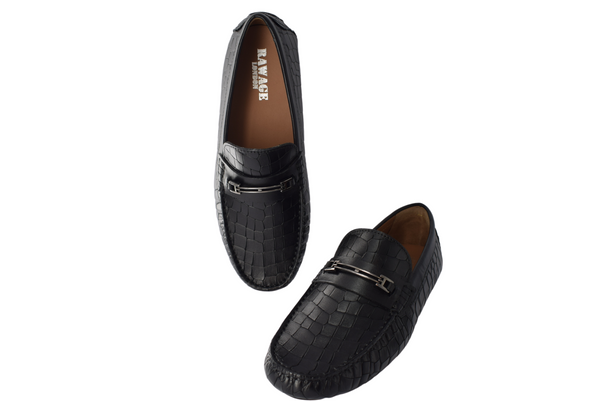 MENS LEATHER CROCODILE EFFECT FORMAL/CASUAL SLIP ON LOAFERS