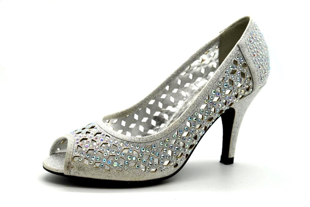 WOMENS / LADIES SILVER LOW KITTEN HEELS COURT SHOES OPEN TOE