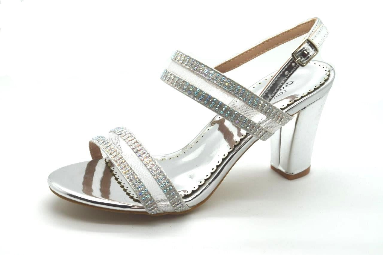 Ladies Womens Silver Rhinestone Wedding Heels Dress Sandals Prom Shoes