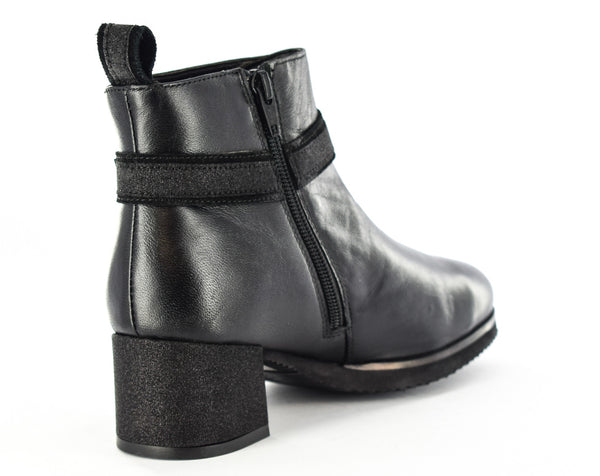 Ladies/women Leather Buckle Zip Up Ankle Boot Black