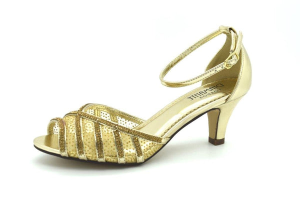 WOMENS LADIES GOLD LOW KITTEN HEELS OPEN TOE – RAWAGE