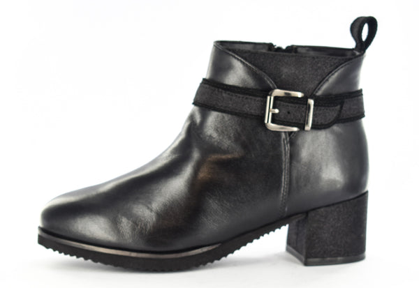 Ladies/women Leather Buckle Zip Up Ankle Boot Black