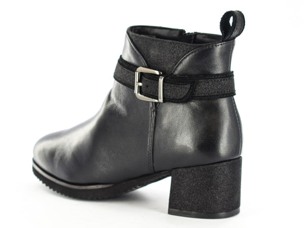 Ladies/women Leather Buckle Zip Up Ankle Boot Black