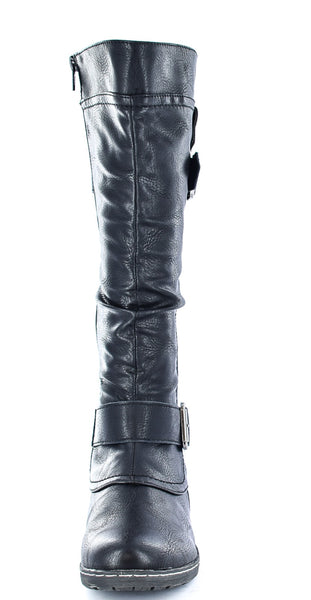 Ladies High Leg Zip Cavalier Faux Leather Boot Black