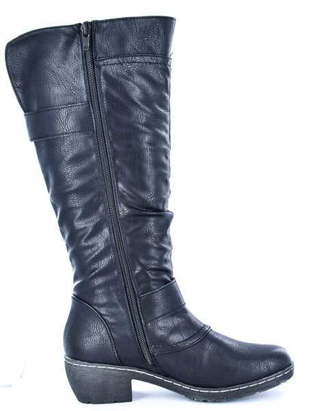 Ladies High Leg Zip Cavalier Faux Leather Boot Black