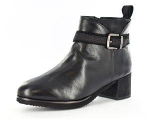 Ladies/women Leather Buckle Zip Up Ankle Boot Black