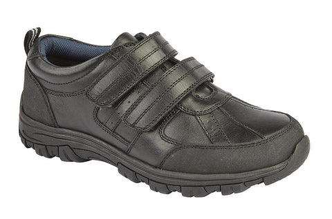 KIDS/BOYS BLACK LEATHER RUBBER TOE GAURD SCHOOL SHOES/TRAINERS