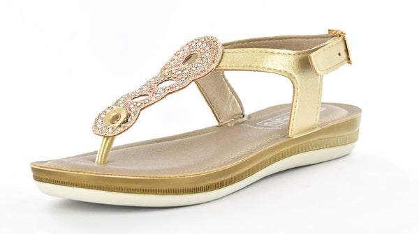 LADIES PLATINUM LIGHT WEIGHT EMBELLISHED TOE POST SUMMER SANDALS