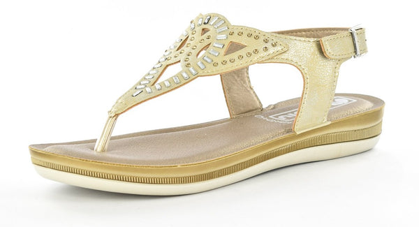 LADIES SAND LIGHT WEIGHT EMBELLISHED TOE POST SUMMER SANDALS