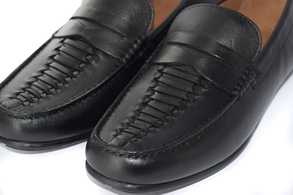 MENS GENUINE WOVEN LEATHER FORMAL/CASUAL SLIP ON SHOES/LOAFERS