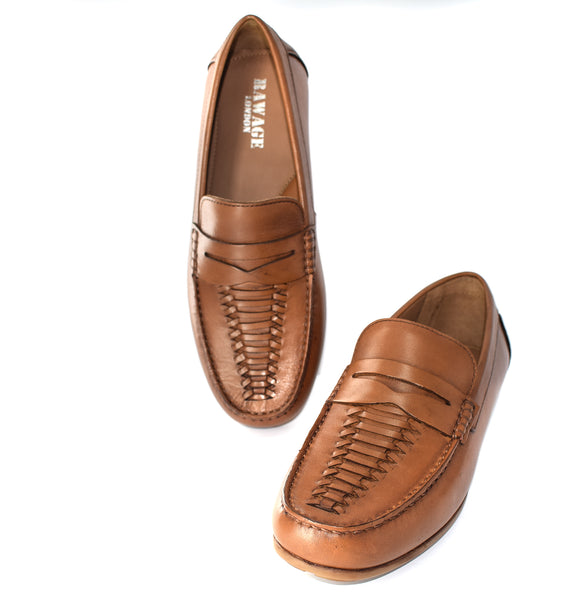 MENS GENUINE WOVEN LEATHER FORMAL/CASUAL SLIP ON SHOES/LOAFERS