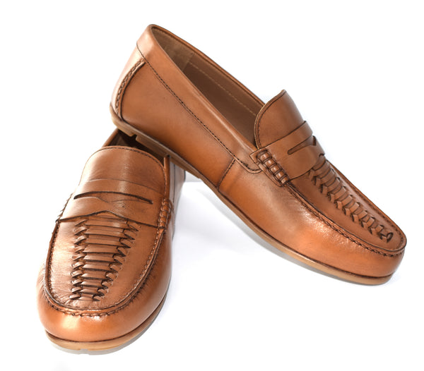 MENS GENUINE WOVEN LEATHER FORMAL/CASUAL SLIP ON SHOES/LOAFERS