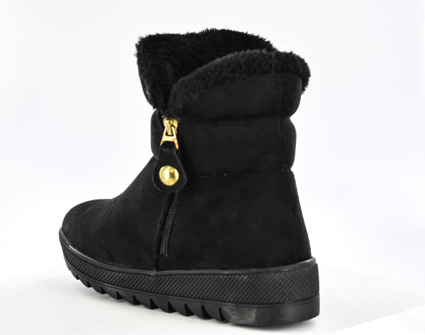 Ladies Winter Courchevel Comfy Snug Ankle Boots Black