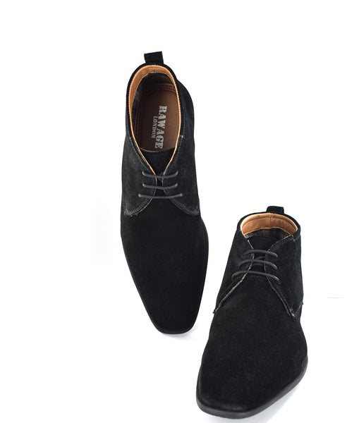 MEN'S BLACK SUEDE DESERT ANKLE LACE UP BOOTS