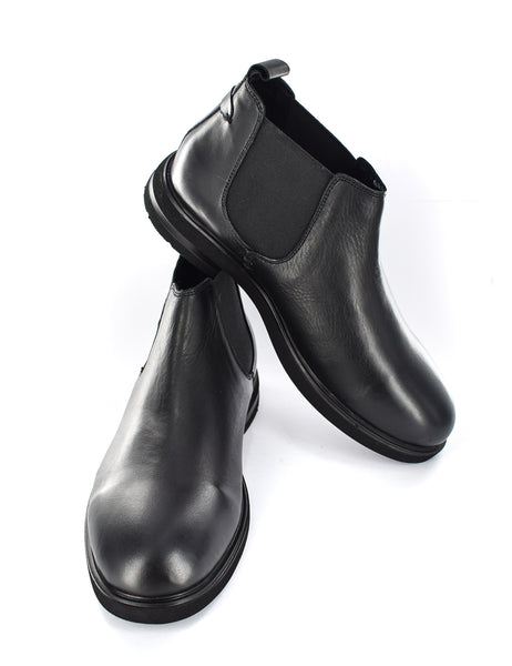 MENS BLACK GENUINE LEATHER LIGHT WEIGHT CHELSEA BOOTS